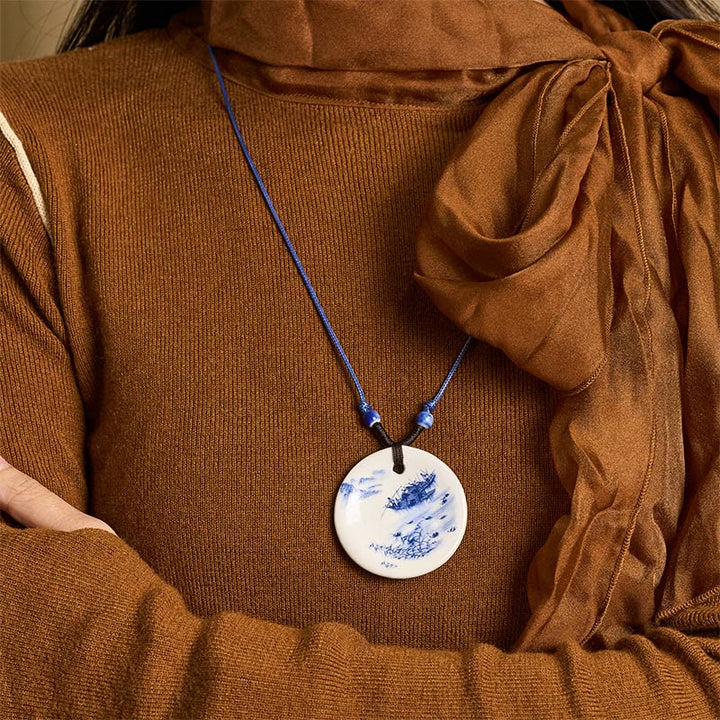 Collar de cerámica con símbolo de loto, peonía étnica, flores de melocotón y piedras de Buddha Stones, colgante de iluminación. - image 22
