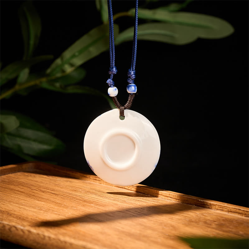 Collar de cerámica con símbolo de loto, peonía étnica, flores de melocotón y piedras de Buddha Stones, colgante de iluminación. - image 14