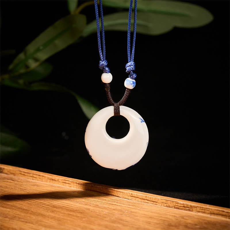 Collar de cerámica con símbolo de loto, peonía étnica, flores de melocotón y piedras de Buddha Stones, colgante de iluminación. - image 2