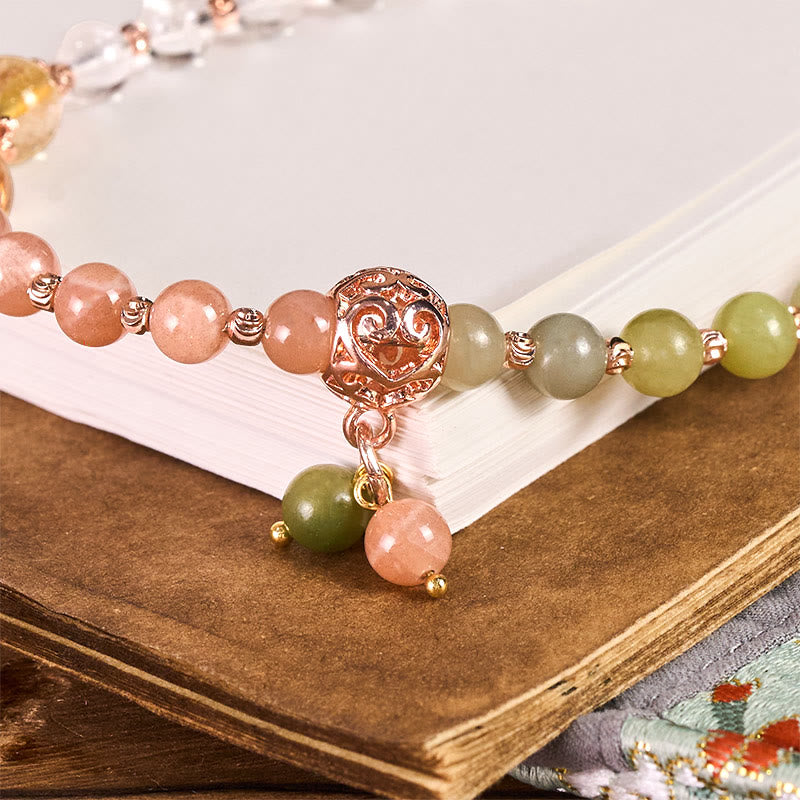 Llavero con cuentas de armonía de cristal blanco jade cian y Buddha Stones para colgar en el teléfono. - image 1