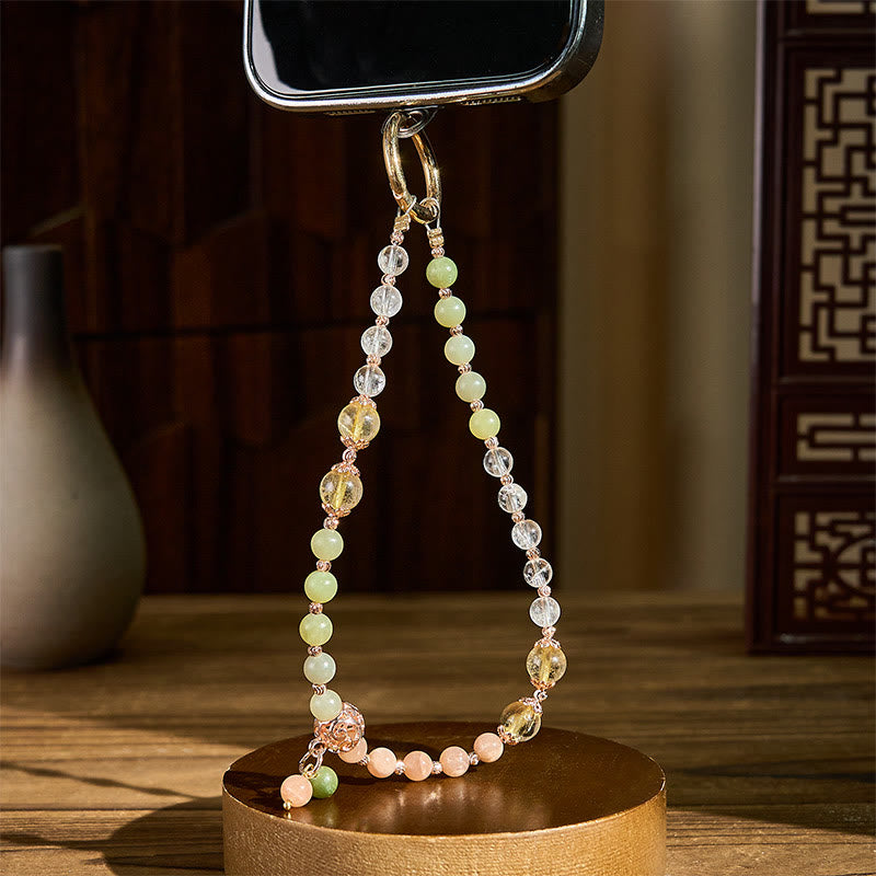 Llavero con cuentas de armonía de cristal blanco jade cian y Buddha Stones para colgar en el teléfono. - image 2