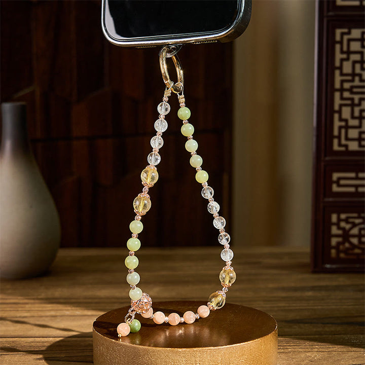 Llavero con cuentas de armonía de cristal blanco jade cian y Buddha Stones para colgar en el teléfono. - image 2