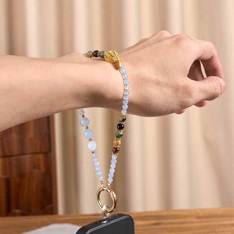 Llavero colgante para teléfono con Buddha Stones, personaje Fu, calcedonia azul, equilibrio emocional - image 5