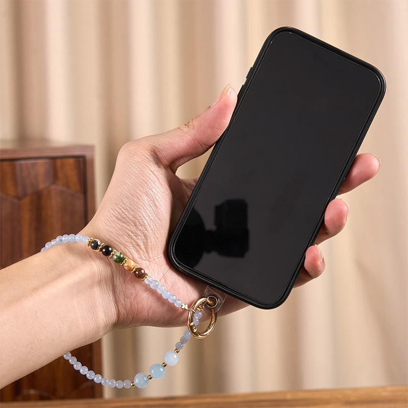 Llavero colgante para teléfono con Buddha Stones, personaje Fu, calcedonia azul, equilibrio emocional - image 4