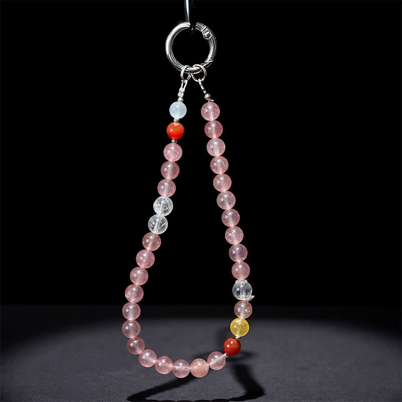 Buddha Stones de 8 mm, cuentas coloridas de cuarzo fresa, llavero con mensaje positivo para teléfono móvil - image 3