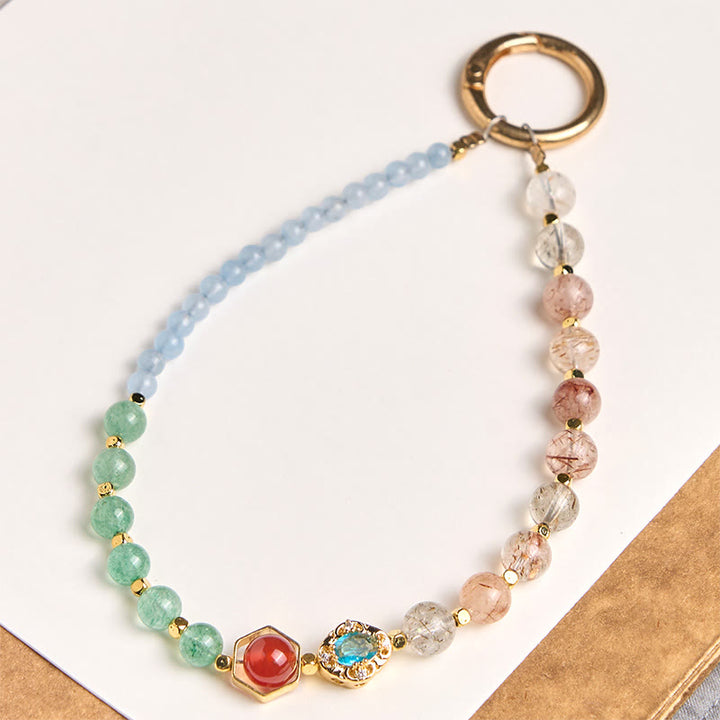 Llavero colgante para teléfono con cuentas de calcedonia azul Super Seven Crystal de Buddha Stones - Super Siete Cristales (Crecimiento Espiritual ♥) - image 0