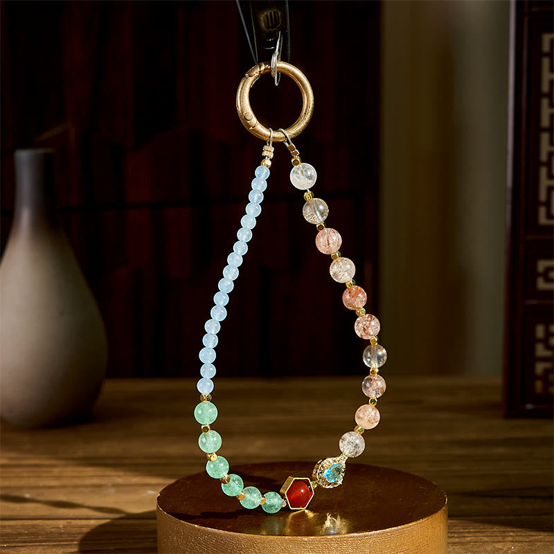 Llavero colgante para teléfono con cuentas de calcedonia azul Super Seven Crystal de Buddha Stones - image 2