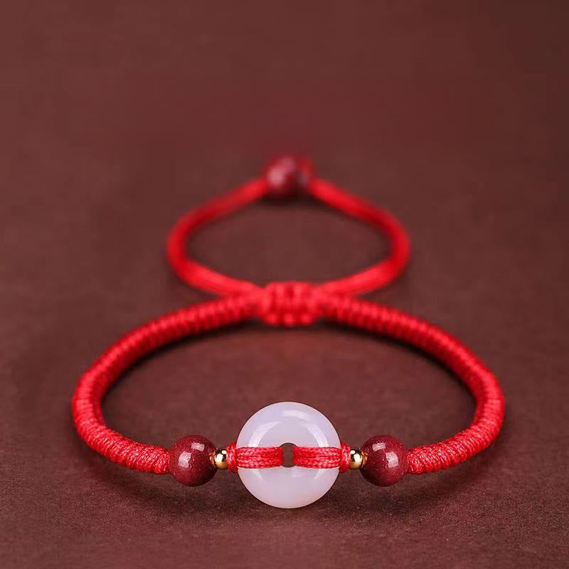 Pulsera de conexión con hilo rojo, hebilla de la paz con Buddha Stones, nudo plano de ágata blanca y nudo de diamante. - Nudo de diamante Hilo rojo - image 14