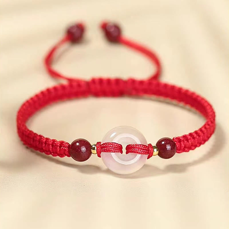 Pulsera de conexión con hilo rojo, hebilla de la paz con Buddha Stones, nudo plano de ágata blanca y nudo de diamante. - image 13