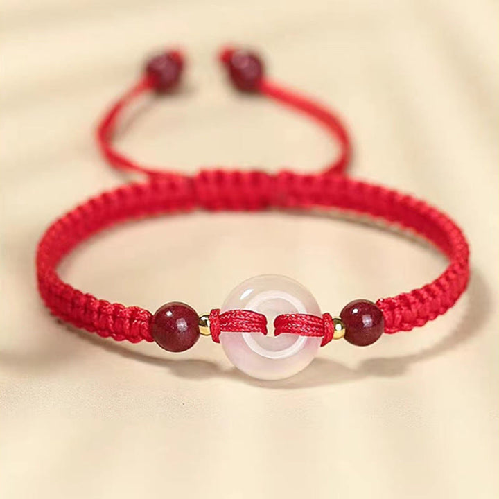 Pulsera de conexión con hilo rojo, hebilla de la paz con Buddha Stones, nudo plano de ágata blanca y nudo de diamante. - image 13