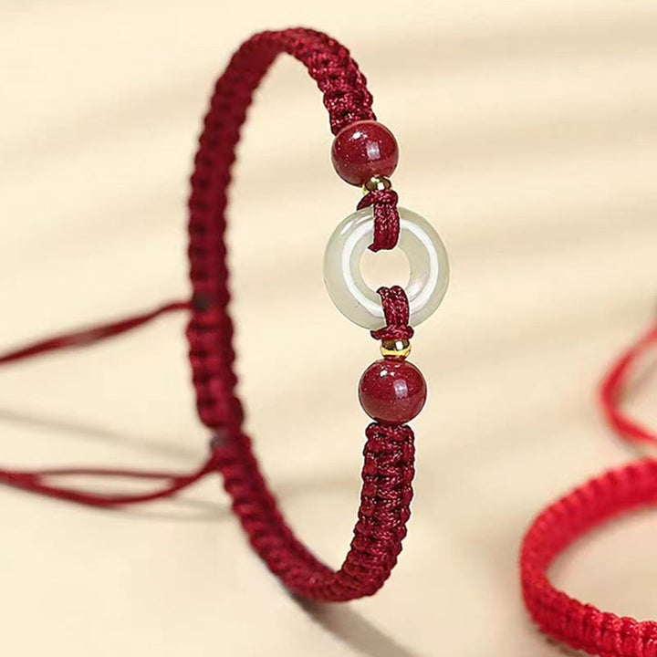 Pulsera de conexión con hilo rojo, hebilla de la paz con Buddha Stones, nudo plano de ágata blanca y nudo de diamante. - image 2