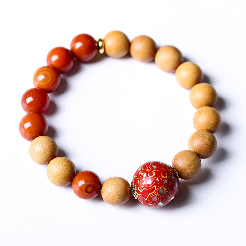 Pulsera protectora de cuentas artesanales lacadas con Buddha Stones, sándalo y ágata roja del sur - image 9