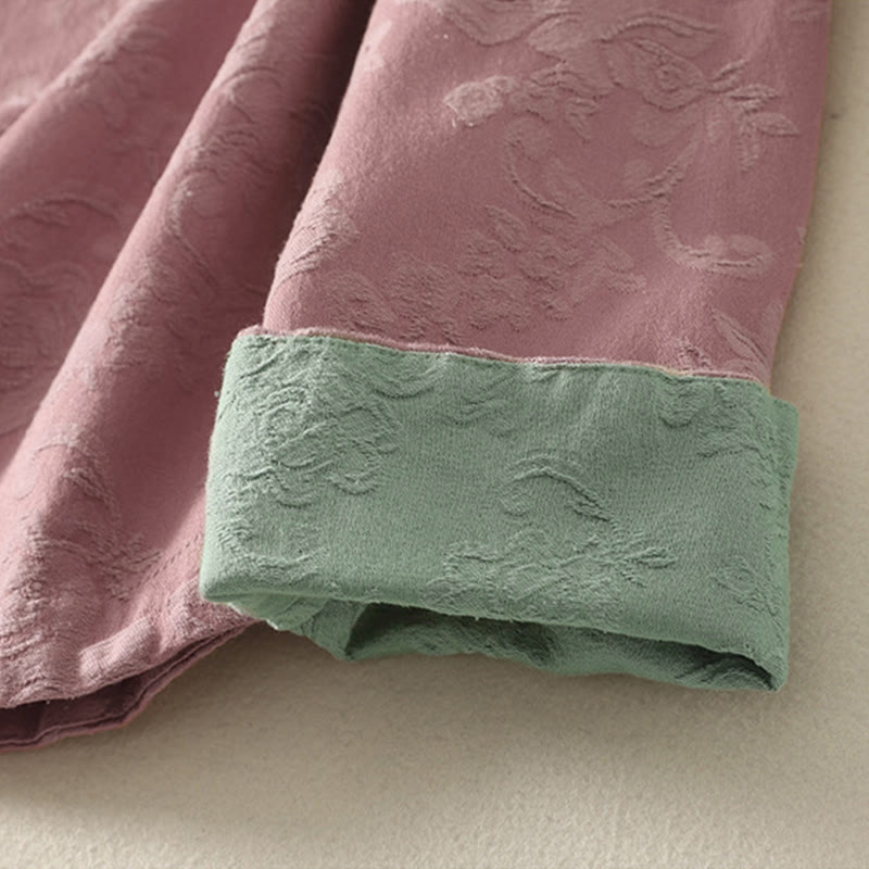 Camisa de manga larga con botones, estampado jacquard de Buddha Stones y tapeta diagonal para mujer, de algodón y lino. - image 16