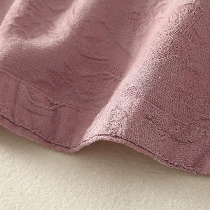 Camisa de manga larga con botones, estampado jacquard de Buddha Stones y tapeta diagonal para mujer, de algodón y lino. - image 18