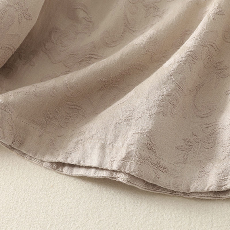 Camisa de manga larga con botones, estampado jacquard de Buddha Stones y tapeta diagonal para mujer, de algodón y lino. - image 5