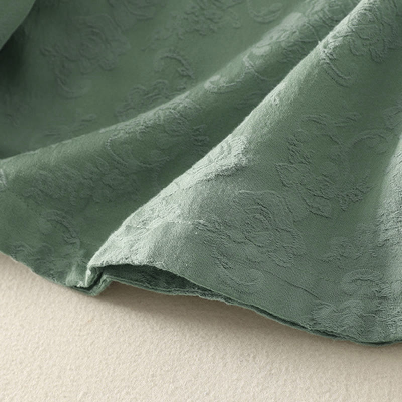 Camisa de manga larga con botones, estampado jacquard de Buddha Stones y tapeta diagonal para mujer, de algodón y lino. - image 10