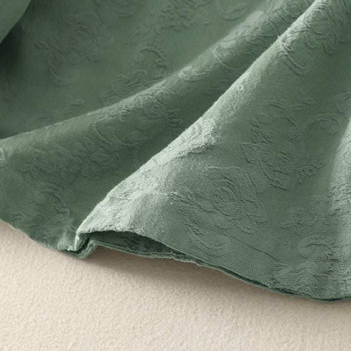 Camisa de manga larga con botones, estampado jacquard de Buddha Stones y tapeta diagonal para mujer, de algodón y lino. - image 10