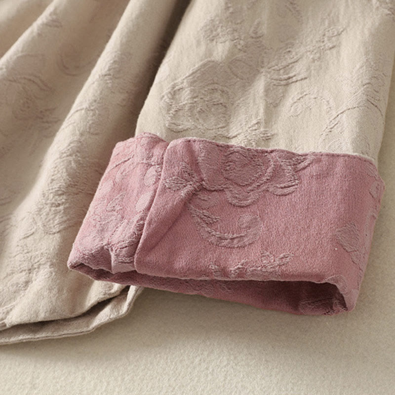 Camisa de manga larga con botones, estampado jacquard de Buddha Stones y tapeta diagonal para mujer, de algodón y lino. - image 4