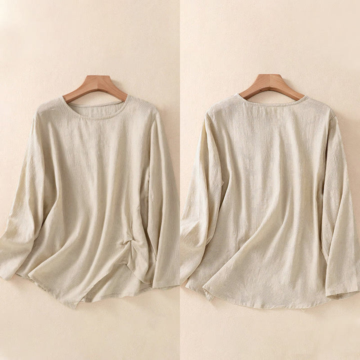 Camisa de manga larga para mujer con diseño plisado y dobladillo irregular en jacquard con Buddha Stones . - image 32