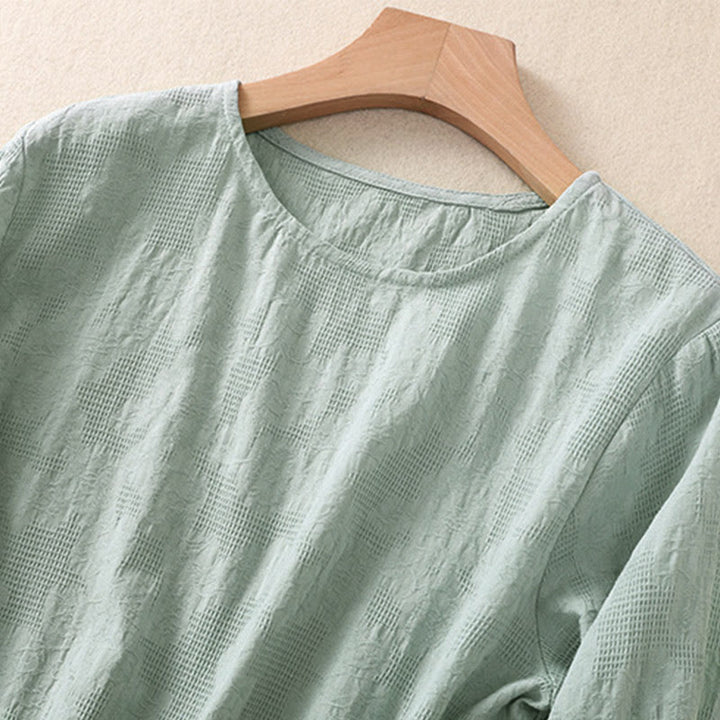 Camisa de manga larga de algodón para mujer con diseño plisado y bajo irregular en jacquard con Buddha Stones - image 35