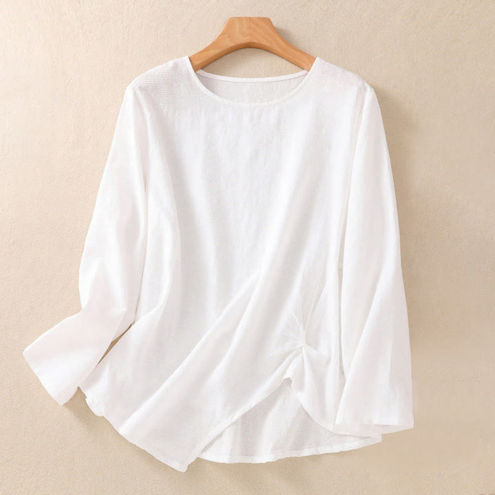 Camisa de manga larga de algodón para mujer con diseño plisado y bajo irregular en jacquard con Buddha Stones - Blanco - US8-10，UK/AU12-14，EU40-42 (2XL) - image 8