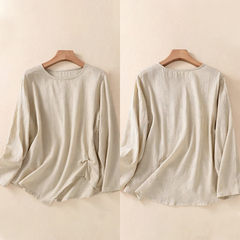 Camisa de manga larga para mujer con diseño plisado y dobladillo irregular en jacquard con Buddha Stones . - image 32