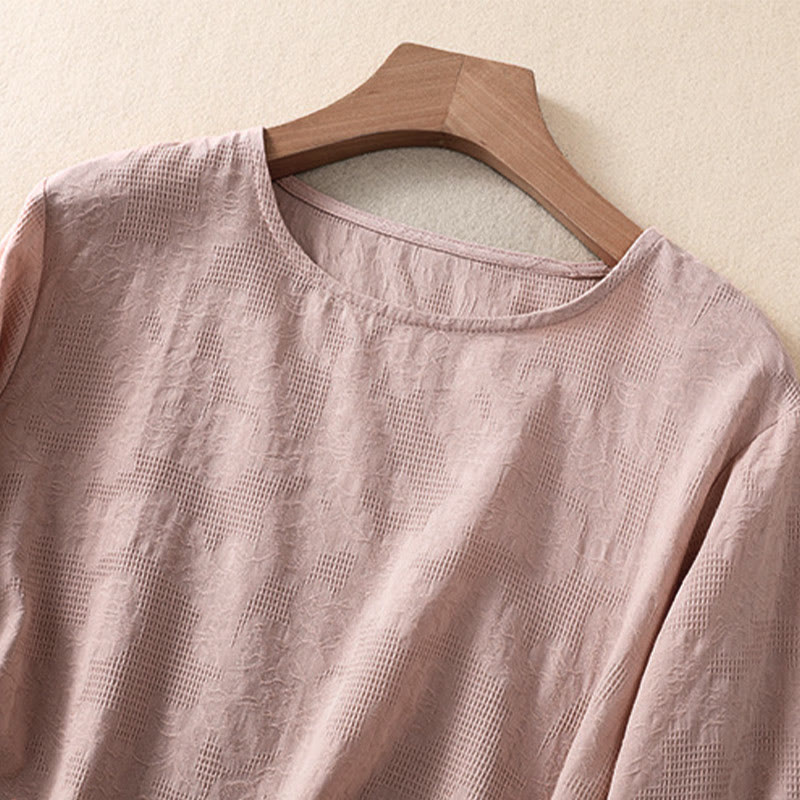 Camisa de manga larga para mujer con diseño plisado y dobladillo irregular en jacquard con Buddha Stones . - image 18