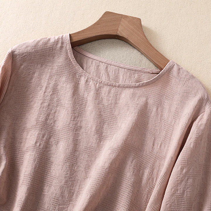 Camisa de manga larga para mujer con diseño plisado y dobladillo irregular en jacquard con Buddha Stones . - image 18