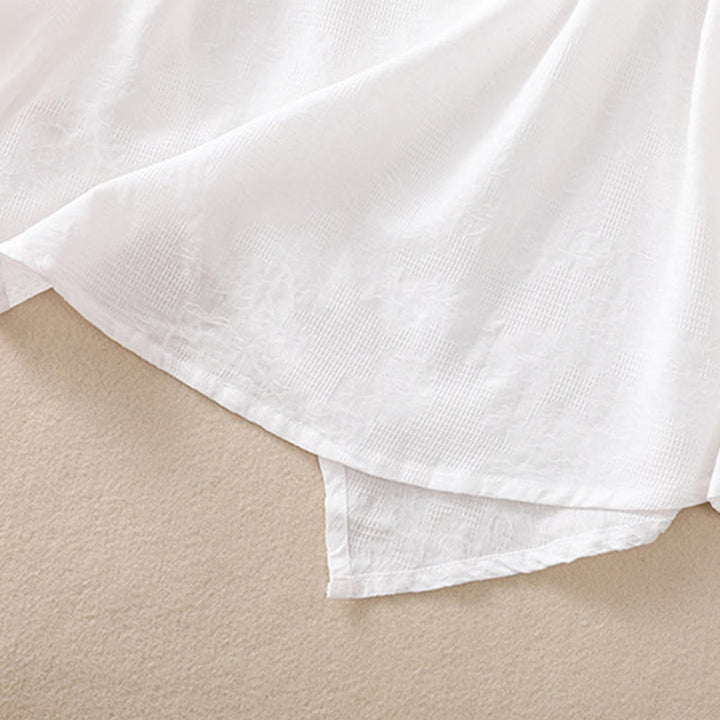 Camisa de manga larga de algodón para mujer con diseño plisado y bajo irregular en jacquard con Buddha Stones - image 13