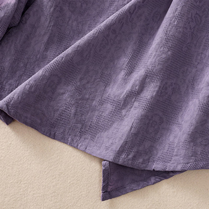 Camisa de manga larga de algodón para mujer con diseño plisado y bajo irregular en jacquard con Buddha Stones - image 7