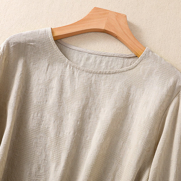 Camisa de manga larga de algodón para mujer con diseño plisado y bajo irregular en jacquard con Buddha Stones - image 27