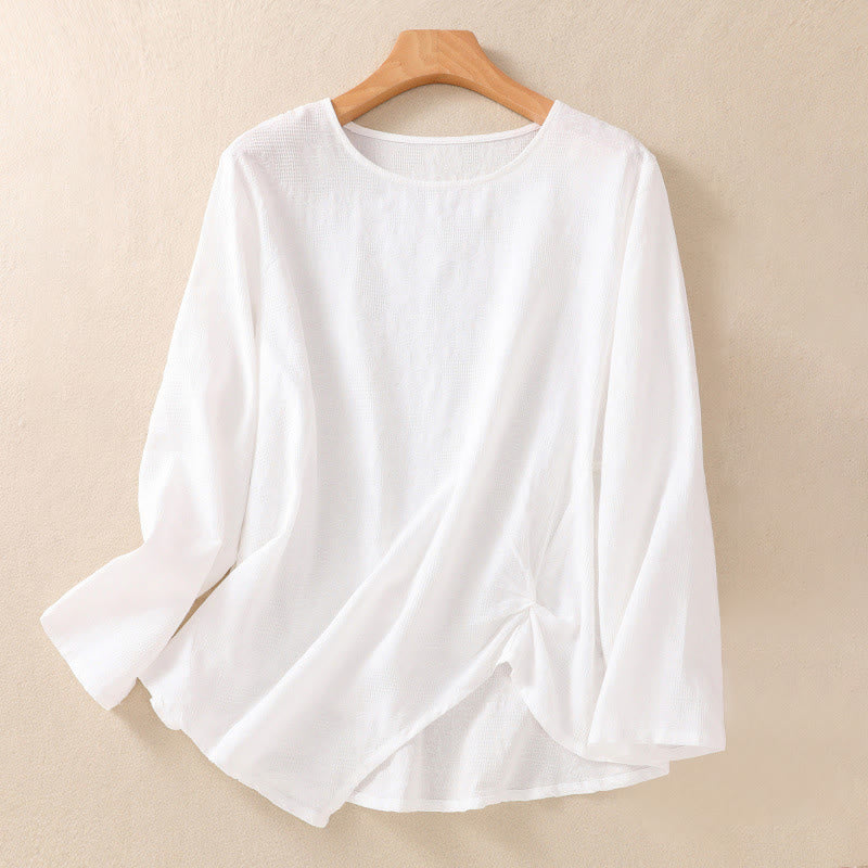 Camisa de manga larga para mujer con diseño plisado y dobladillo irregular en jacquard con Buddha Stones . - Blanco - US8-10，UK/AU12-14，EU40-42 (2XL) - image 8