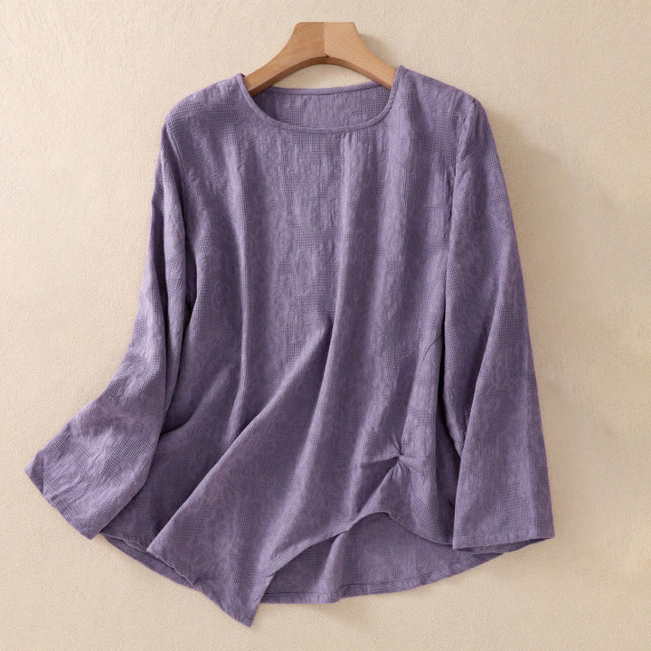 Camisa de manga larga para mujer con diseño plisado y dobladillo irregular en jacquard con Buddha Stones . - Orquídea Oscura - US8-10，UK/AU12-14，EU40-42 (2XL) - image 0