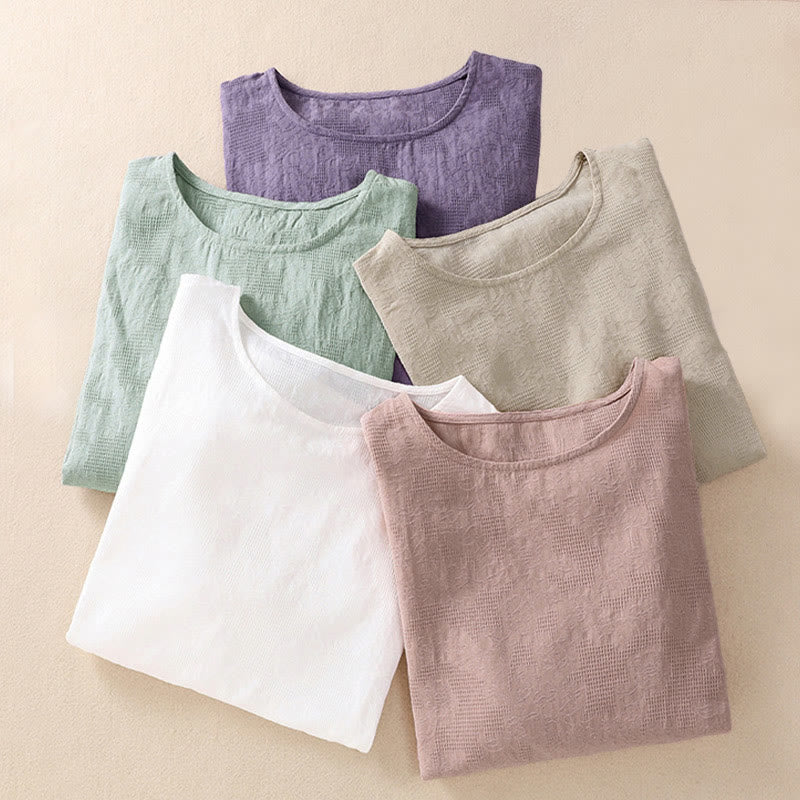 Camisa de manga larga de algodón para mujer con diseño plisado y bajo irregular en jacquard con Buddha Stones - image 41