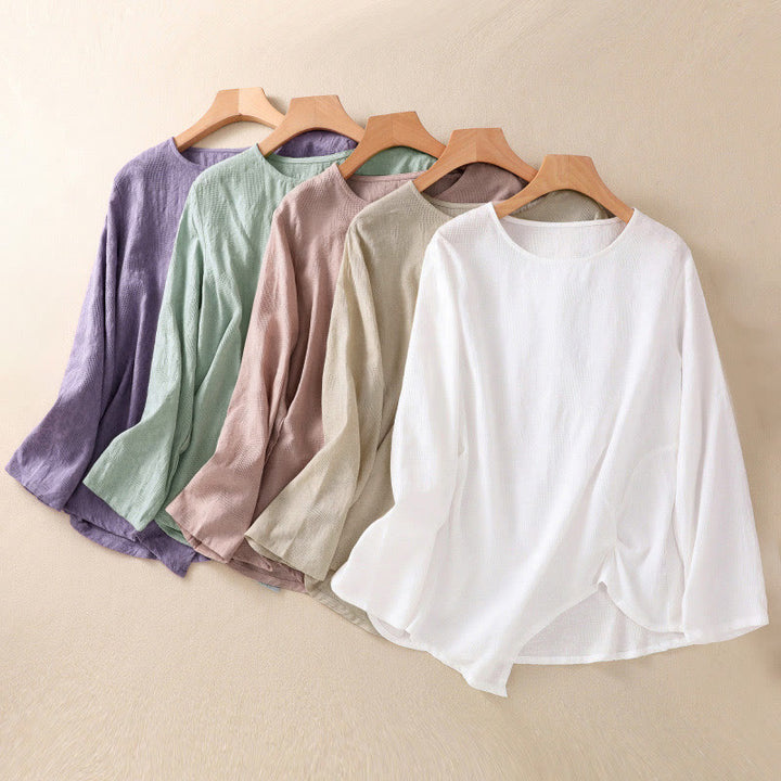 Camisa de manga larga de algodón para mujer con diseño plisado y bajo irregular en jacquard con Buddha Stones - image 40