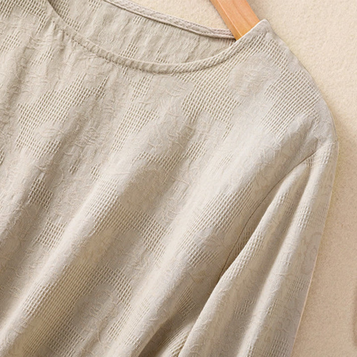Camisa de manga larga para mujer con diseño plisado y dobladillo irregular en jacquard con Buddha Stones . - image 29