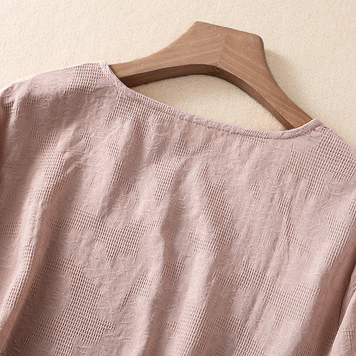 Camisa de manga larga de algodón para mujer con diseño plisado y bajo irregular en jacquard con Buddha Stones - image 19