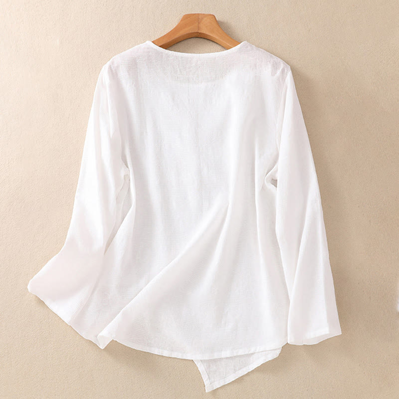 Camisa de manga larga de algodón para mujer con diseño plisado y bajo irregular en jacquard con Buddha Stones - image 9