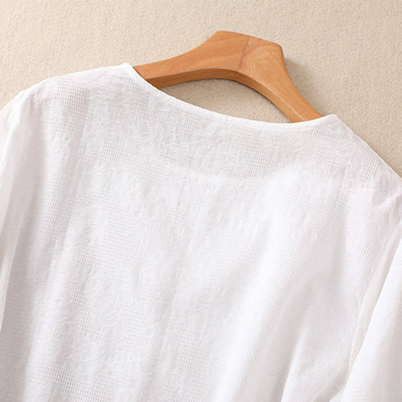 Camisa de manga larga de algodón para mujer con diseño plisado y bajo irregular en jacquard con Buddha Stones - image 11