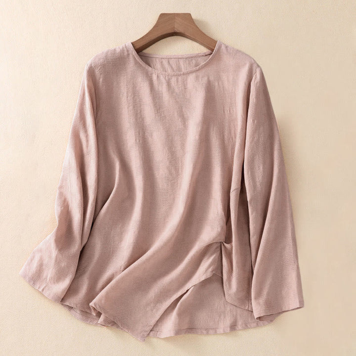 Camisa de manga larga de algodón para mujer con diseño plisado y bajo irregular en jacquard con Buddha Stones - Salmón oscuro - US8-10，UK/AU12-14，EU40-42 (2XL) - image 16