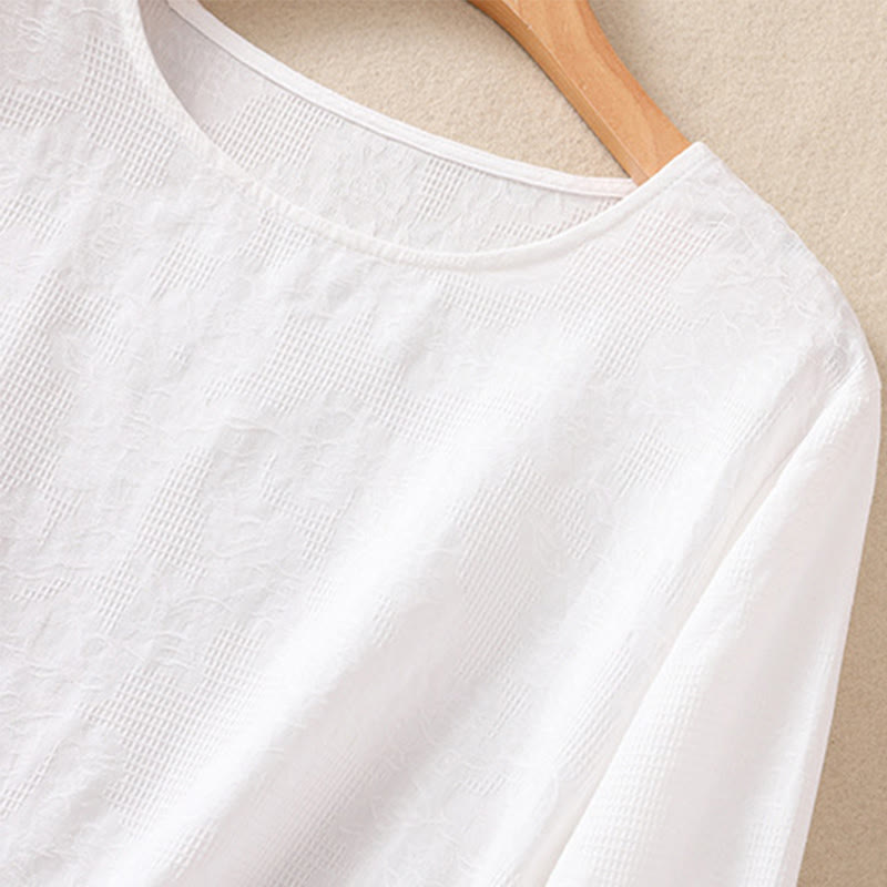 Camisa de manga larga de algodón para mujer con diseño plisado y bajo irregular en jacquard con Buddha Stones - image 12