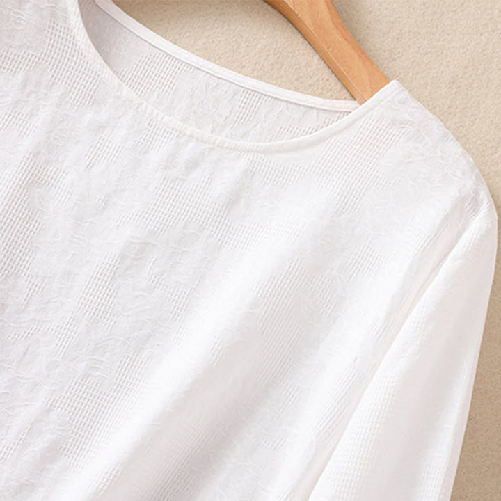 Camisa de manga larga de algodón para mujer con diseño plisado y bajo irregular en jacquard con Buddha Stones - image 12