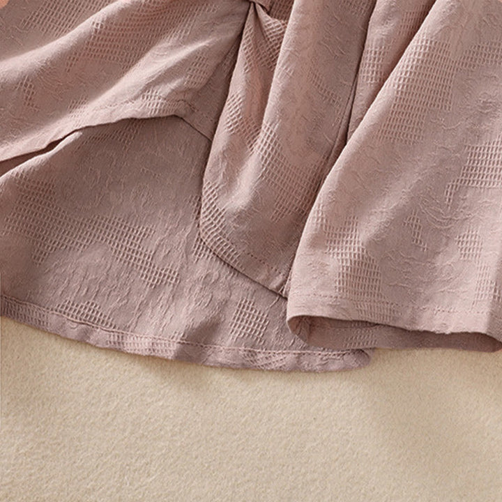 Camisa de manga larga de algodón para mujer con diseño plisado y bajo irregular en jacquard con Buddha Stones - image 22