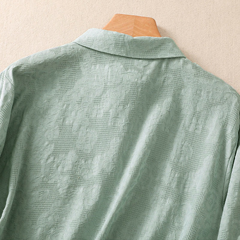 Camisa de manga larga de algodón para mujer con diseño asimétrico bordado de Buddha Stones y botones de rana - image 3