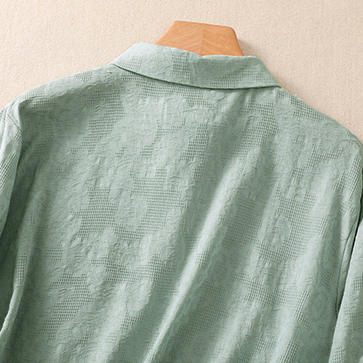 Camisa de manga larga de algodón para mujer con diseño asimétrico bordado de Buddha Stones y botones de rana - image 3