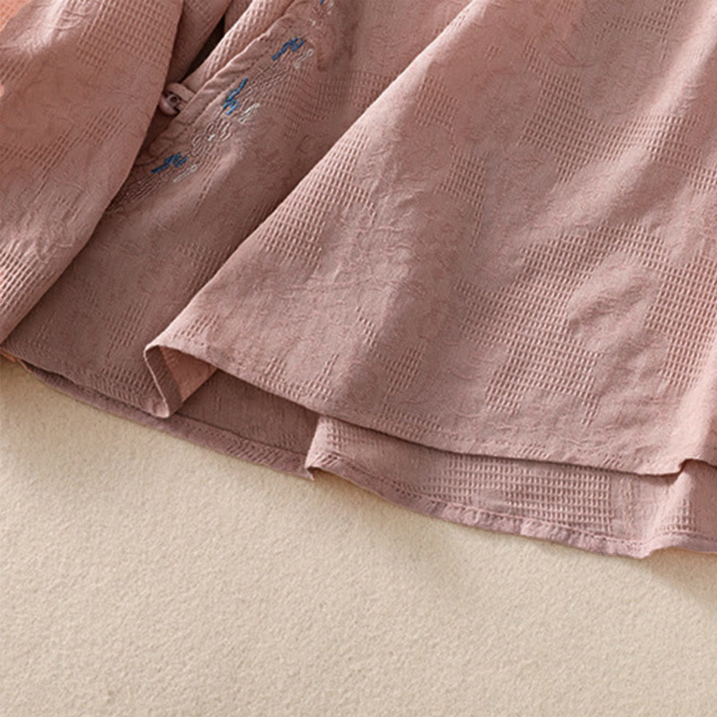 Camisa de manga larga de algodón para mujer con diseño asimétrico bordado de Buddha Stones y botones de rana - image 21