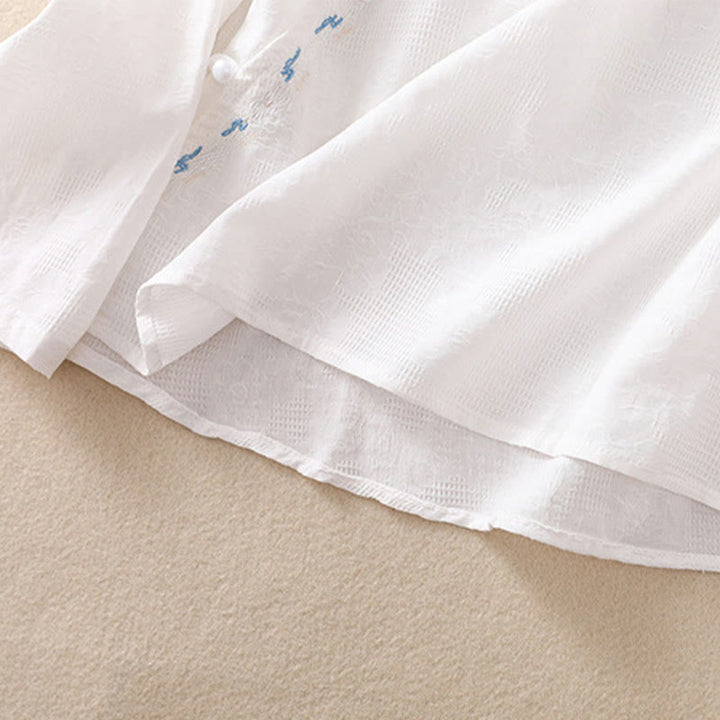 Camisa de manga larga de algodón para mujer con diseño asimétrico bordado de Buddha Stones y botones de rana - image 12