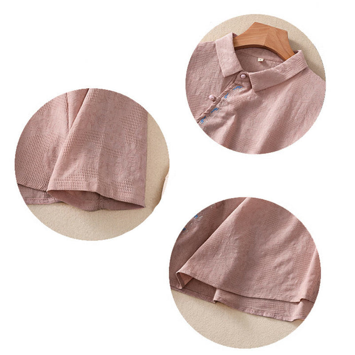 Camisa de manga larga de algodón para mujer con diseño asimétrico bordado de Buddha Stones y botones de rana - image 23