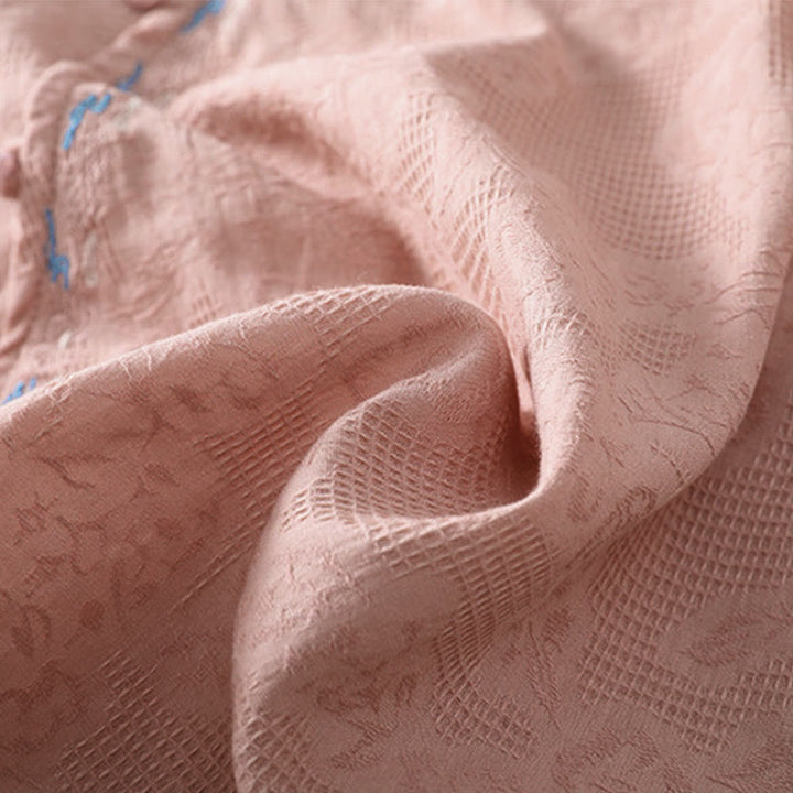 Camisa de manga larga de algodón para mujer con diseño asimétrico bordado de Buddha Stones y botones de rana - image 20