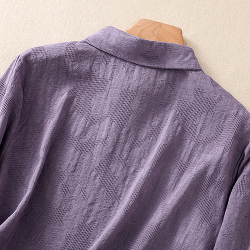 Camisa de manga larga de algodón para mujer con diseño asimétrico bordado de Buddha Stones y botones de rana - image 34